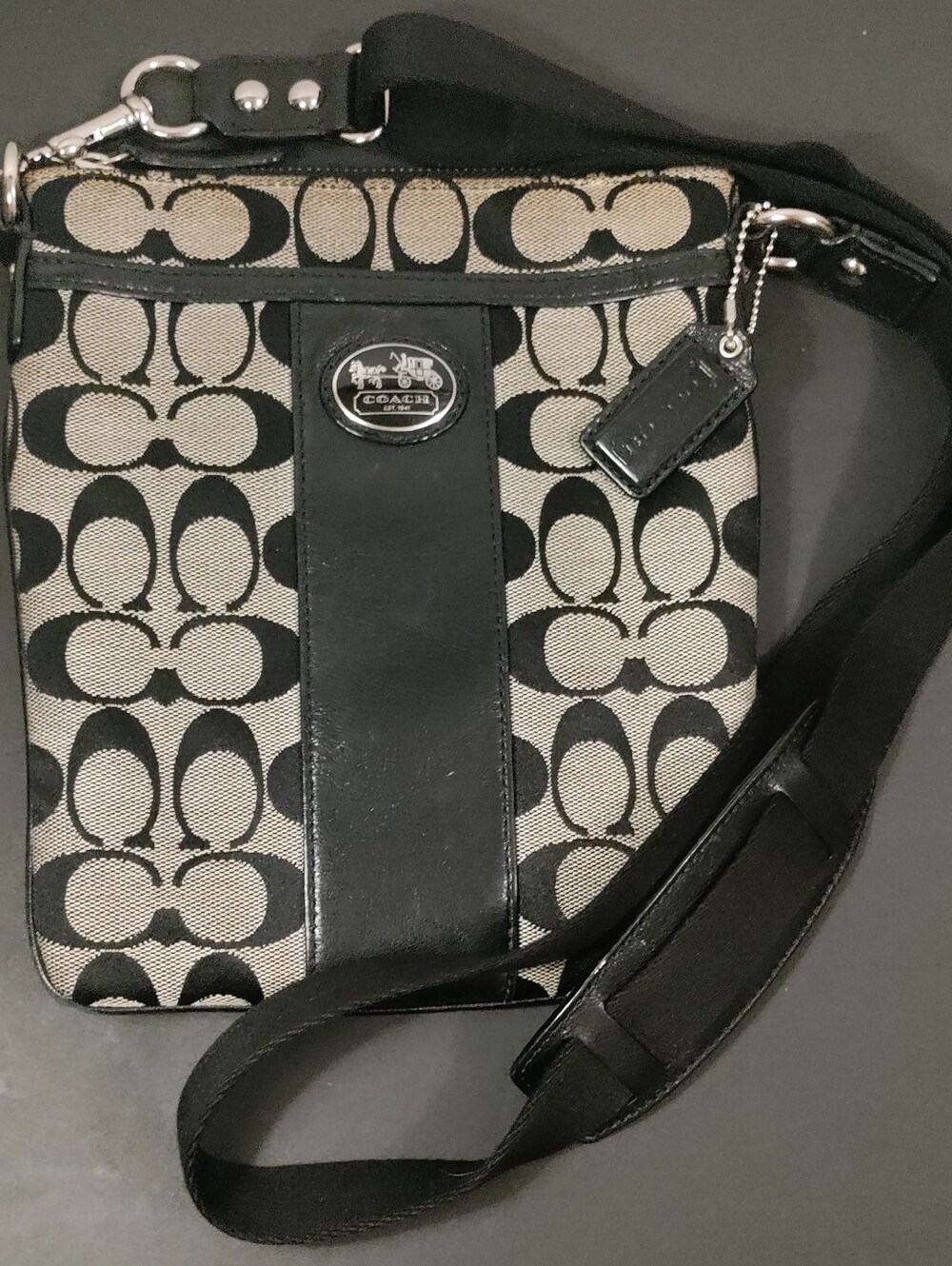 Coach Y2K Signature Jacquard Crossbody Swingpack Black Khaki Unisex.